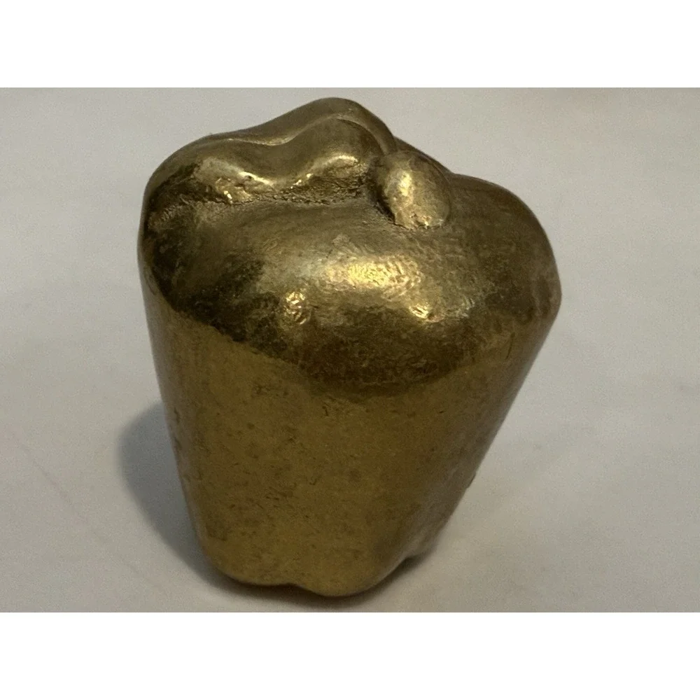 Vintage solid brass apple, pepper, fruit with leaf, paperweight Heavy